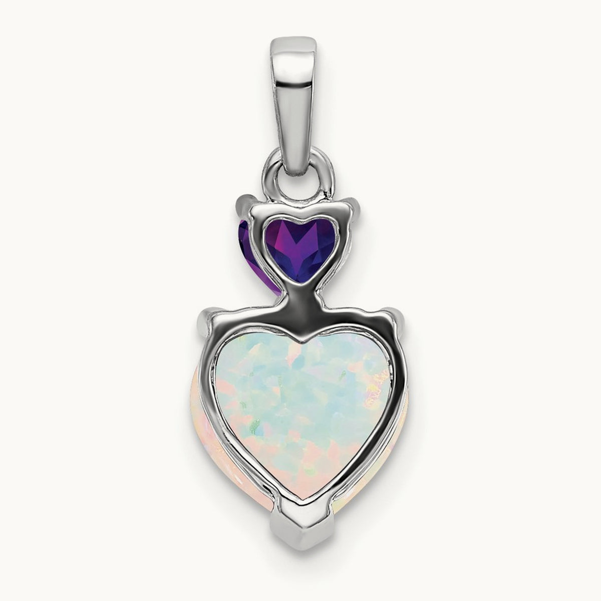 Heart Created Opal and Amethyst Pendant, 14K White Gold