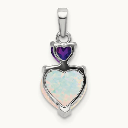 Heart Created Opal and Amethyst Pendant, 14K White Gold