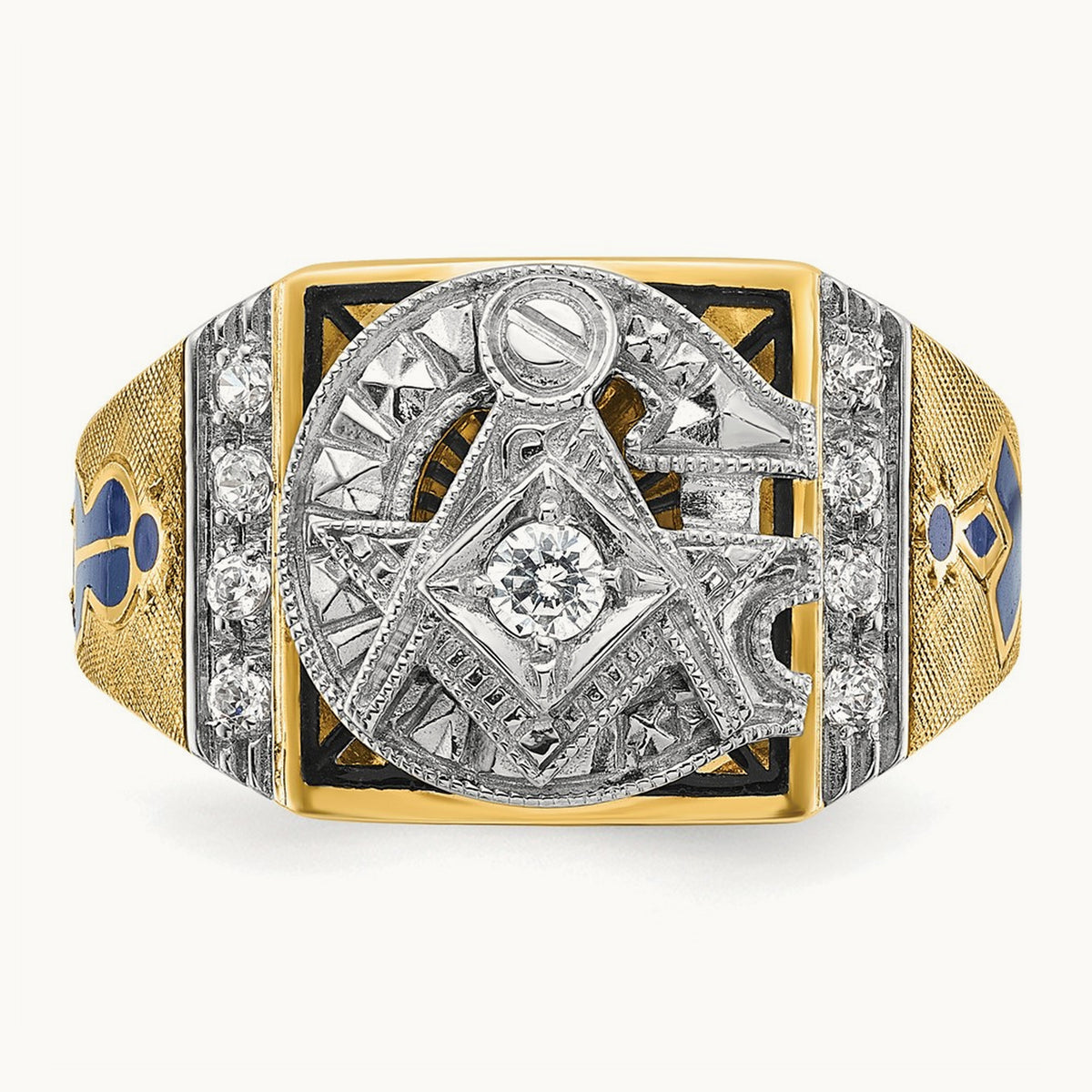 14ktt IBGoodman Men's Enameled & Diamond Blue Lodge Masonic Ring