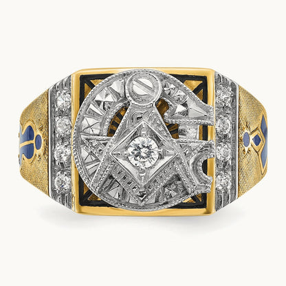 14ktt IBGoodman Men's Enameled & Diamond Blue Lodge Masonic Ring