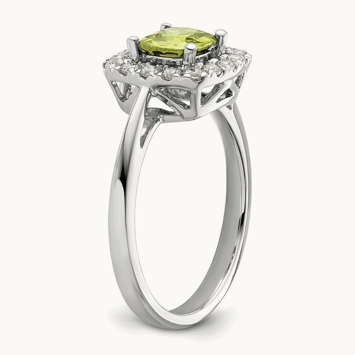 Aug Birthstone Peridot Halo Ring, 0.25 ct tw Lab-Grown Diamond