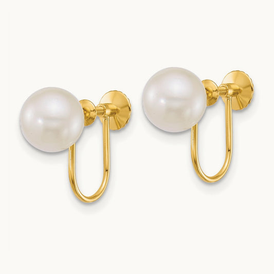 7- Rnd Akoya Saltwater Cultured Pearl Non Pierced Earrings, 8mm, 14K