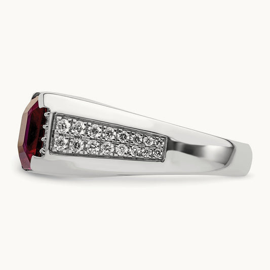 Created Ruby Men's Ring, 0.50 ct tw Lab-Grown Diamond