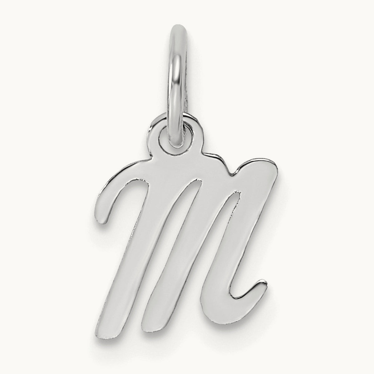 Small Script Letter M Initial Charm, 14K White Gold