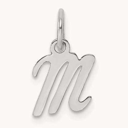 Small Script Letter M Initial Charm, 14K White Gold