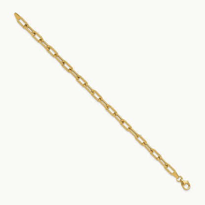 Polished and Textured Fancy Link Bracelet, 14K