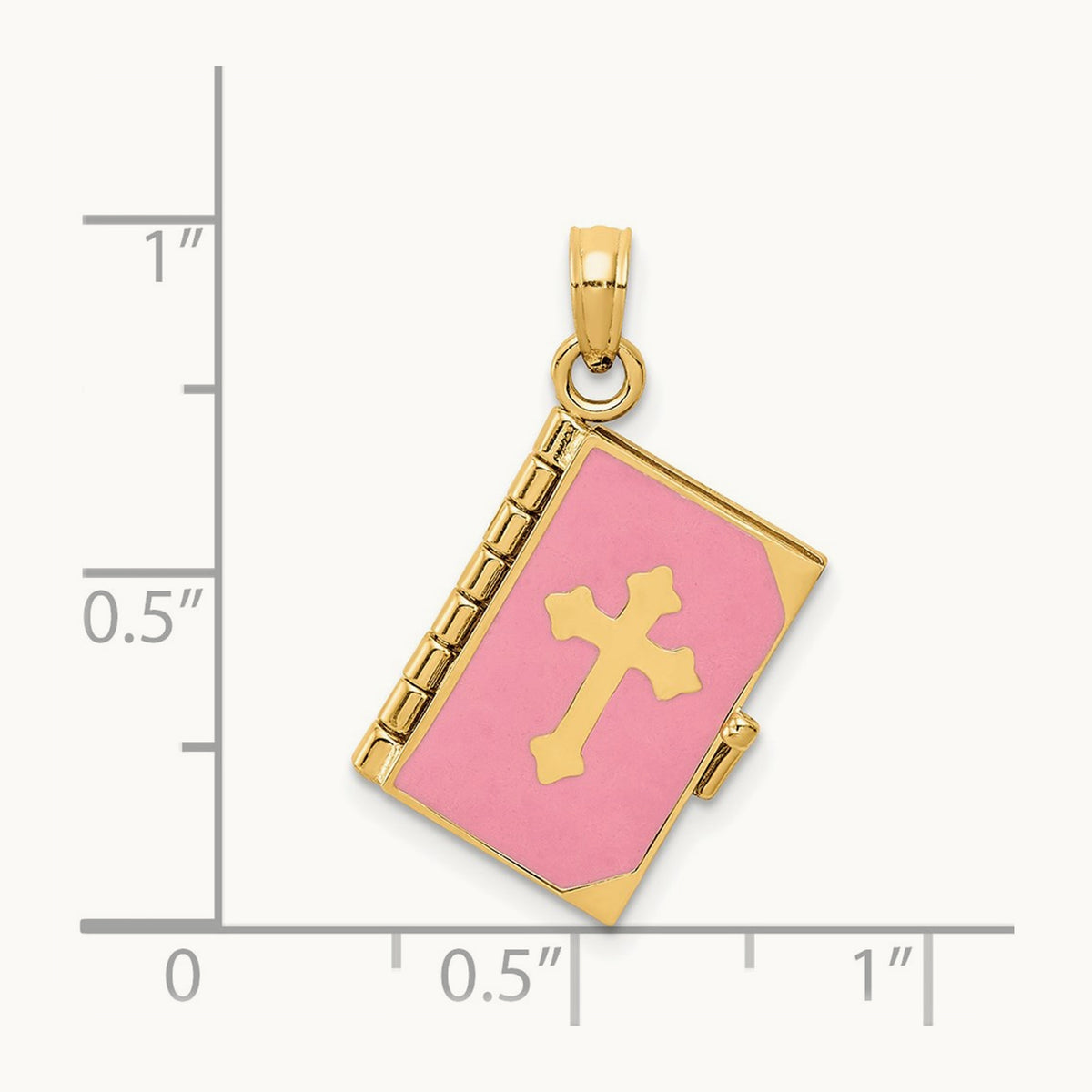 3D Pink Enameled Lord's Prayer Bible Pendant, 14K