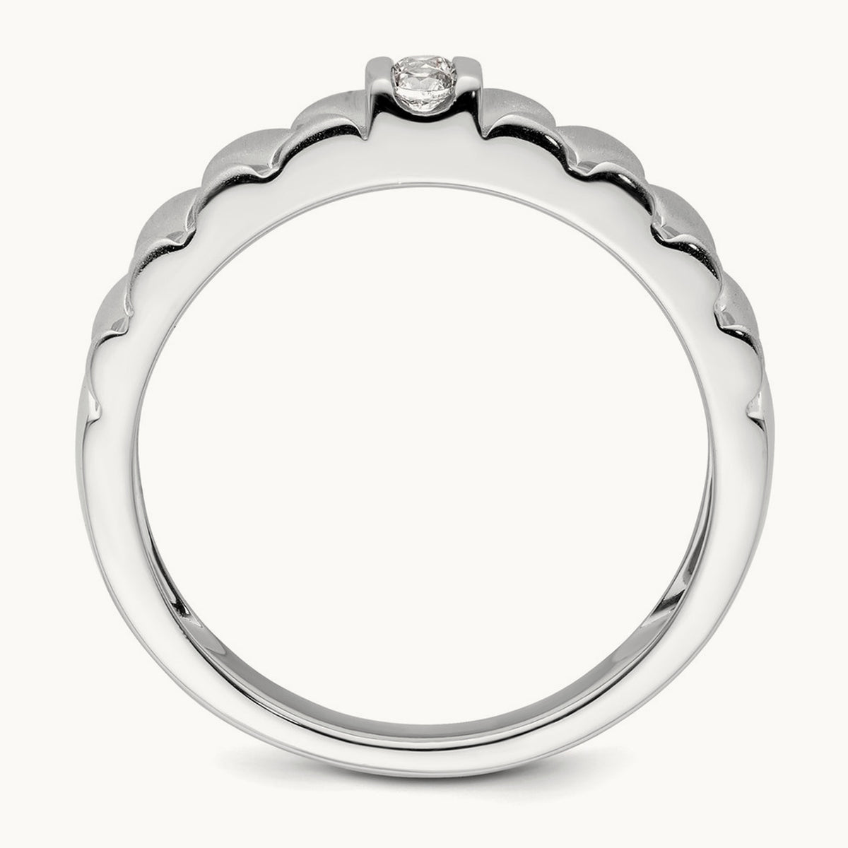 Polish & Satin Woven Design Diamond Mens Wedding Band, 14K White Gold