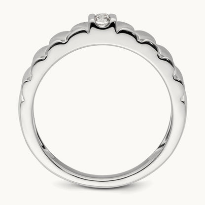 Polish & Satin Woven Design Diamond Mens Wedding Band, 14K White Gold