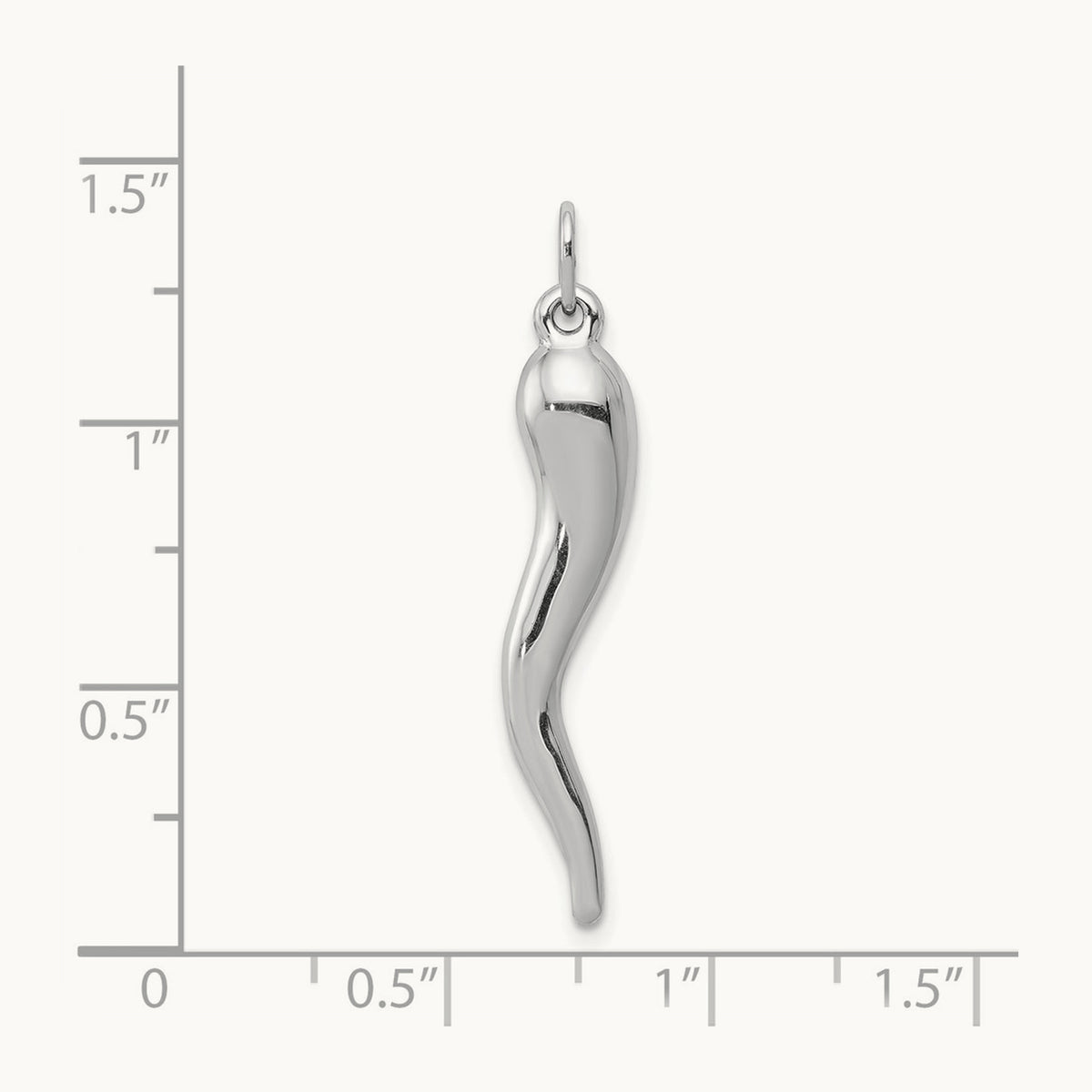 3D Italian Horn Charm — 14K White Gold, 35mm