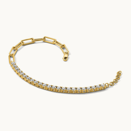 Half Paperclip with Ext Bracelet, 3.75 ct tw Lab-Grown Diamond — 14K Yellow Gold