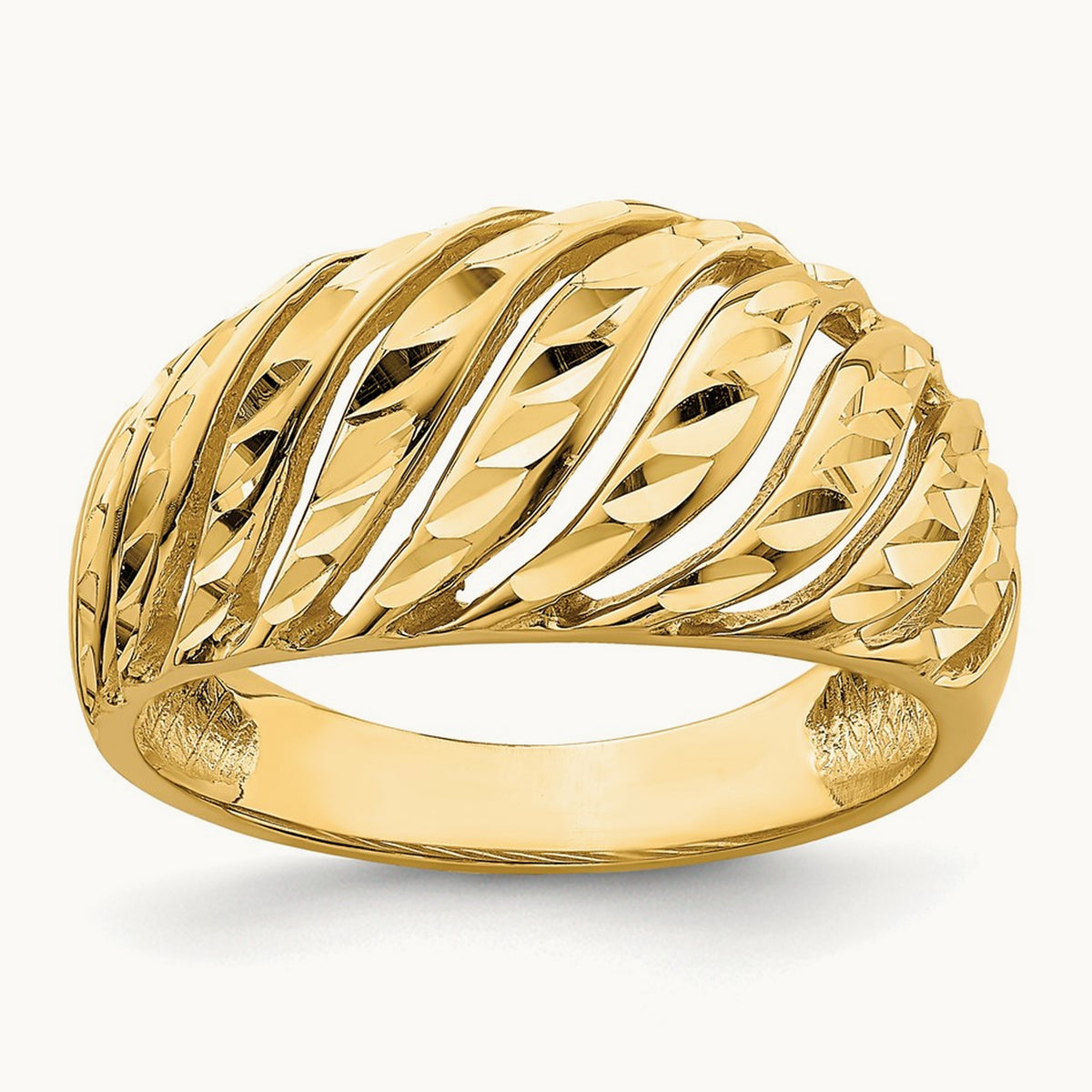 Open Slash Diamond-cut Dome Ring, 14K
