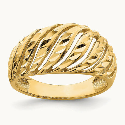Open Slash Diamond-cut Dome Ring, 14K