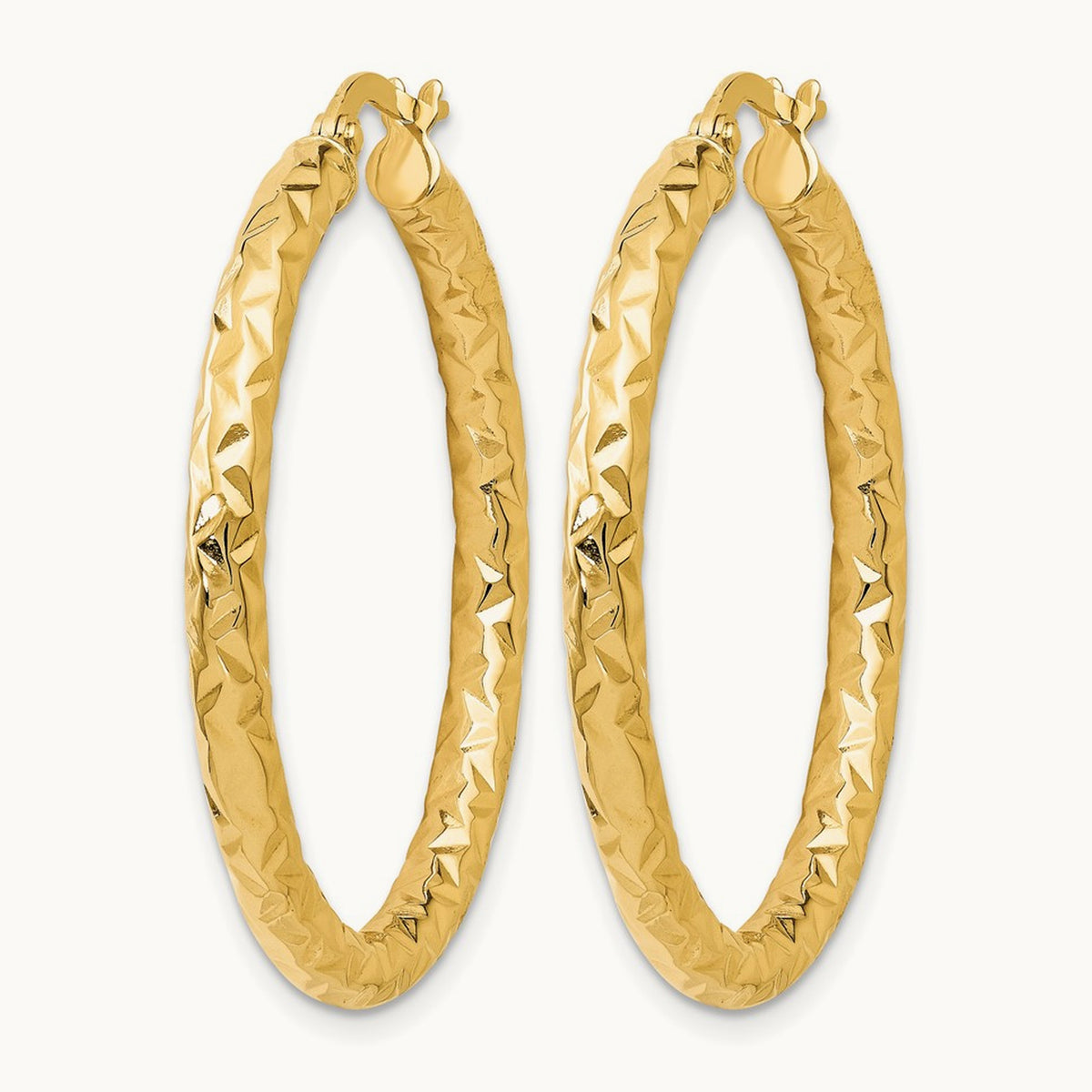 ForeverLite Polished and Textured Hoop Earrings — Leslie's — 14K Yellow Gold, 35mm