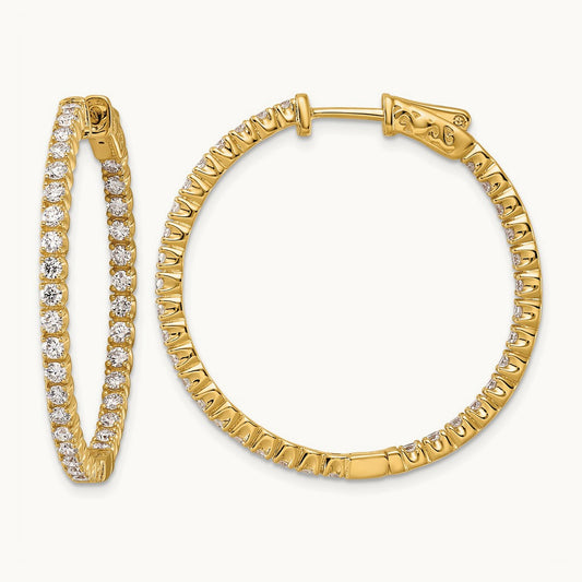 Diamond Round Hoop w/Safety Clasp Earrings, 14K
