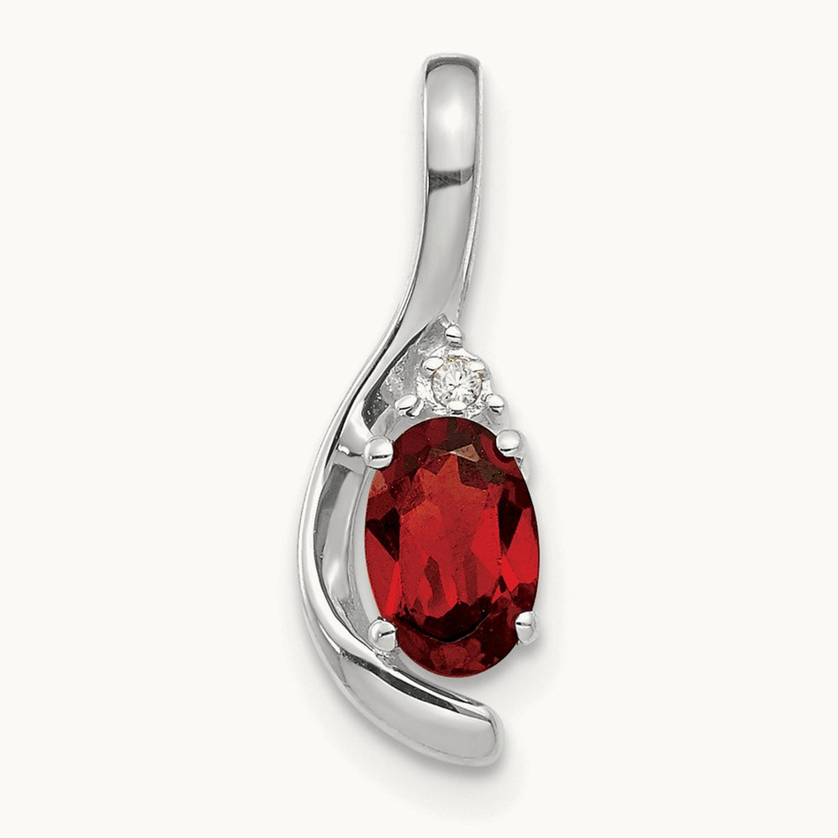 Garnet and Diamond Pendant — 14K White Gold
