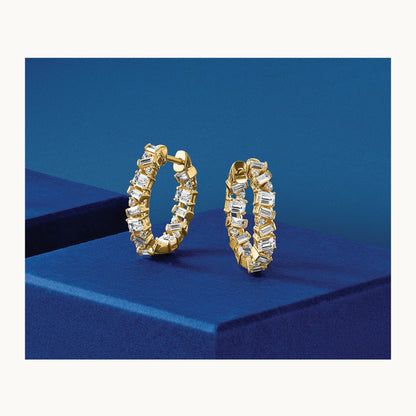Hinged in/Out Hoop Earrings, 2.00 ct tw Lab-Grown Diamond — 14K Yellow Gold