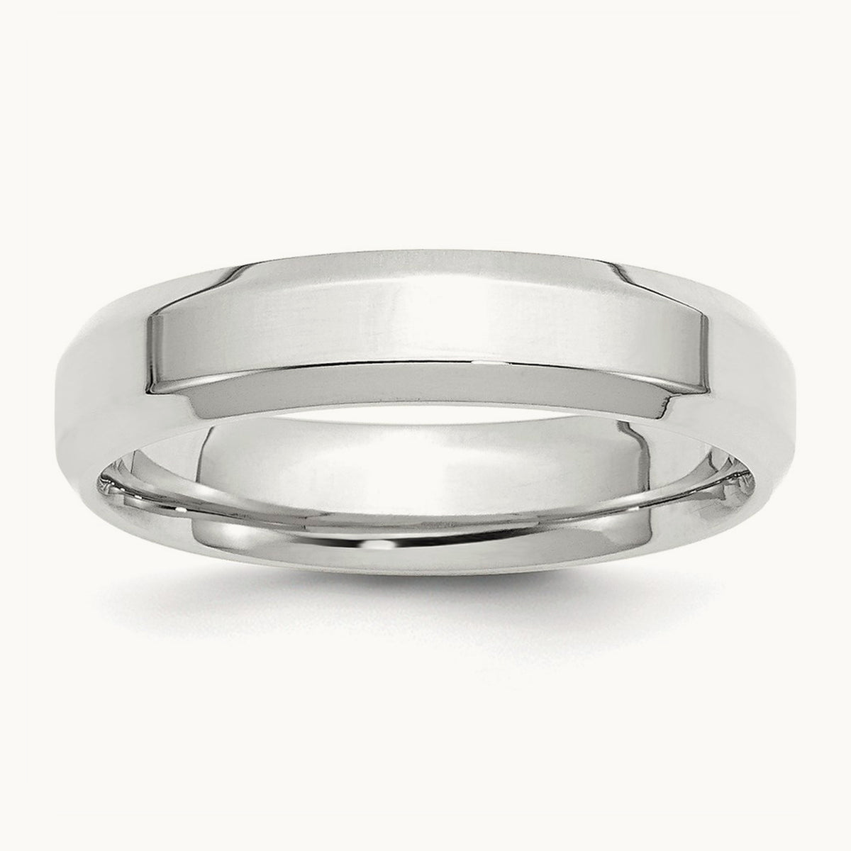 Bevel Edge Comfort Fit Band, 5mm, 10K White Gold