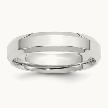 Bevel Edge Comfort Fit Band, 5mm, 10K White Gold