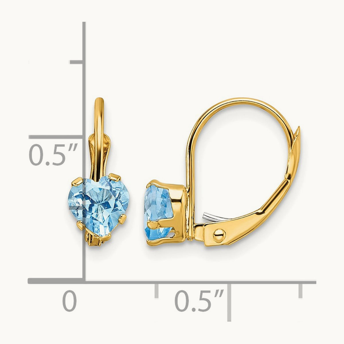 Heart Blue Topaz Leverback Earrings — 14K Yellow Gold