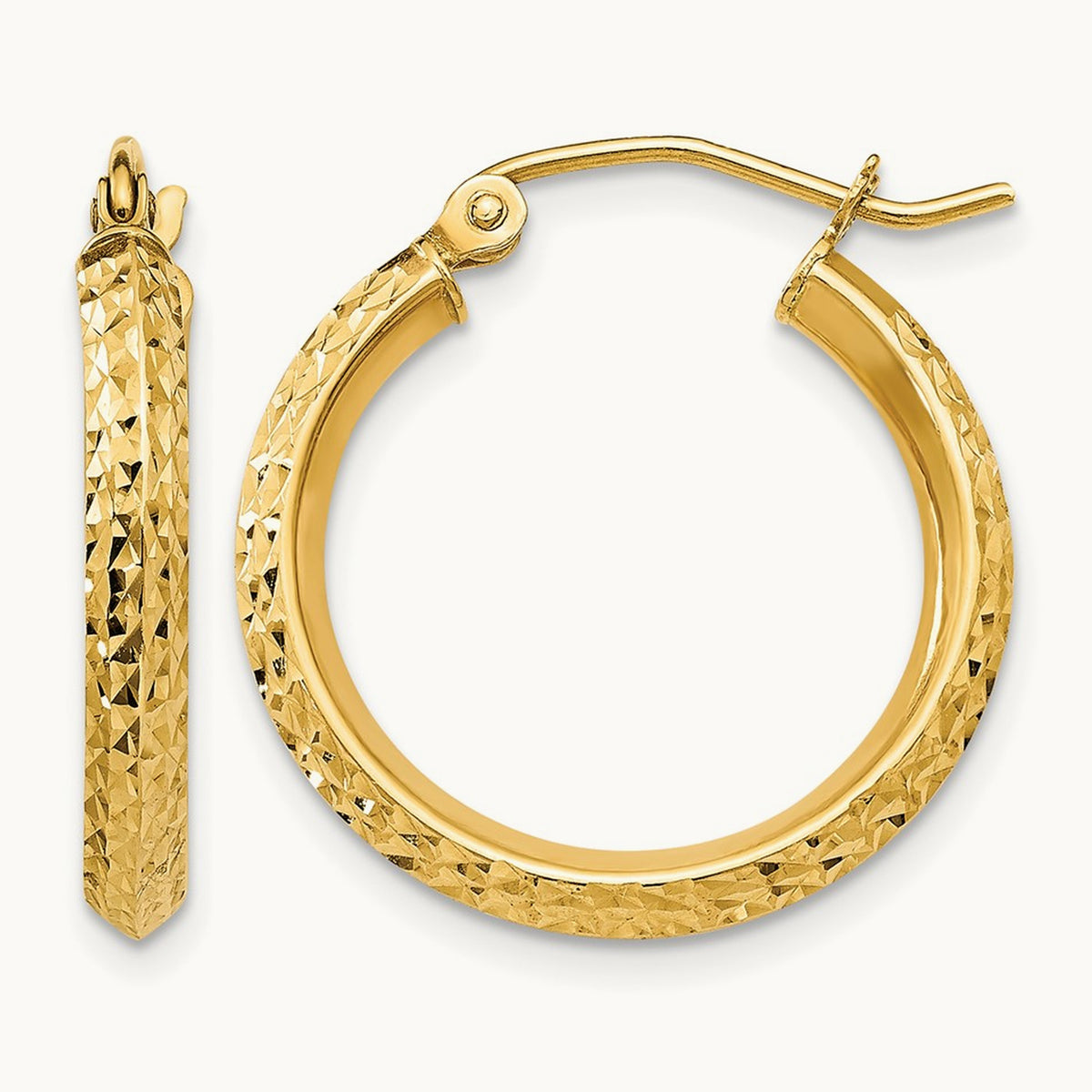 Knife Edge Diamond-cut Hollow Hoop Earrings — 2.5x20mm