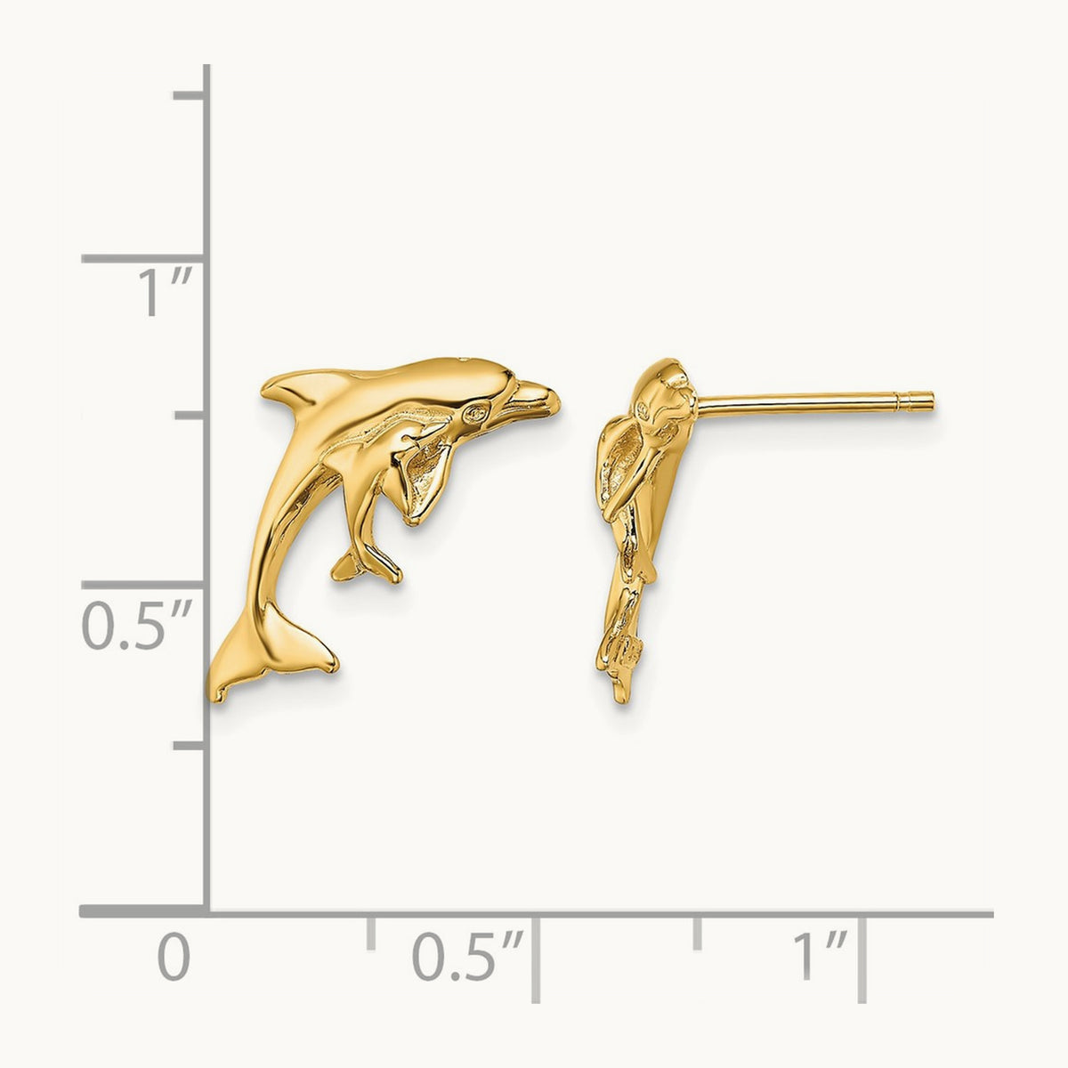 Polished Dolphin and Baby Post Earrings, 14K