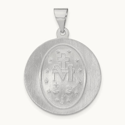 Polished / Satin Miraculous Medal Hollow Pendant, 14K White Gold