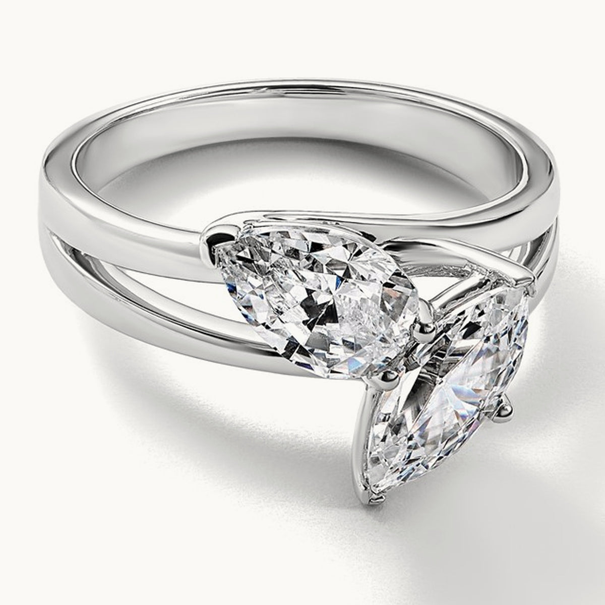 Marquise & Pear 2 Stone Engagement Ring, 2.00 ct tw Lab-Grown Diamond — 14K White Gold