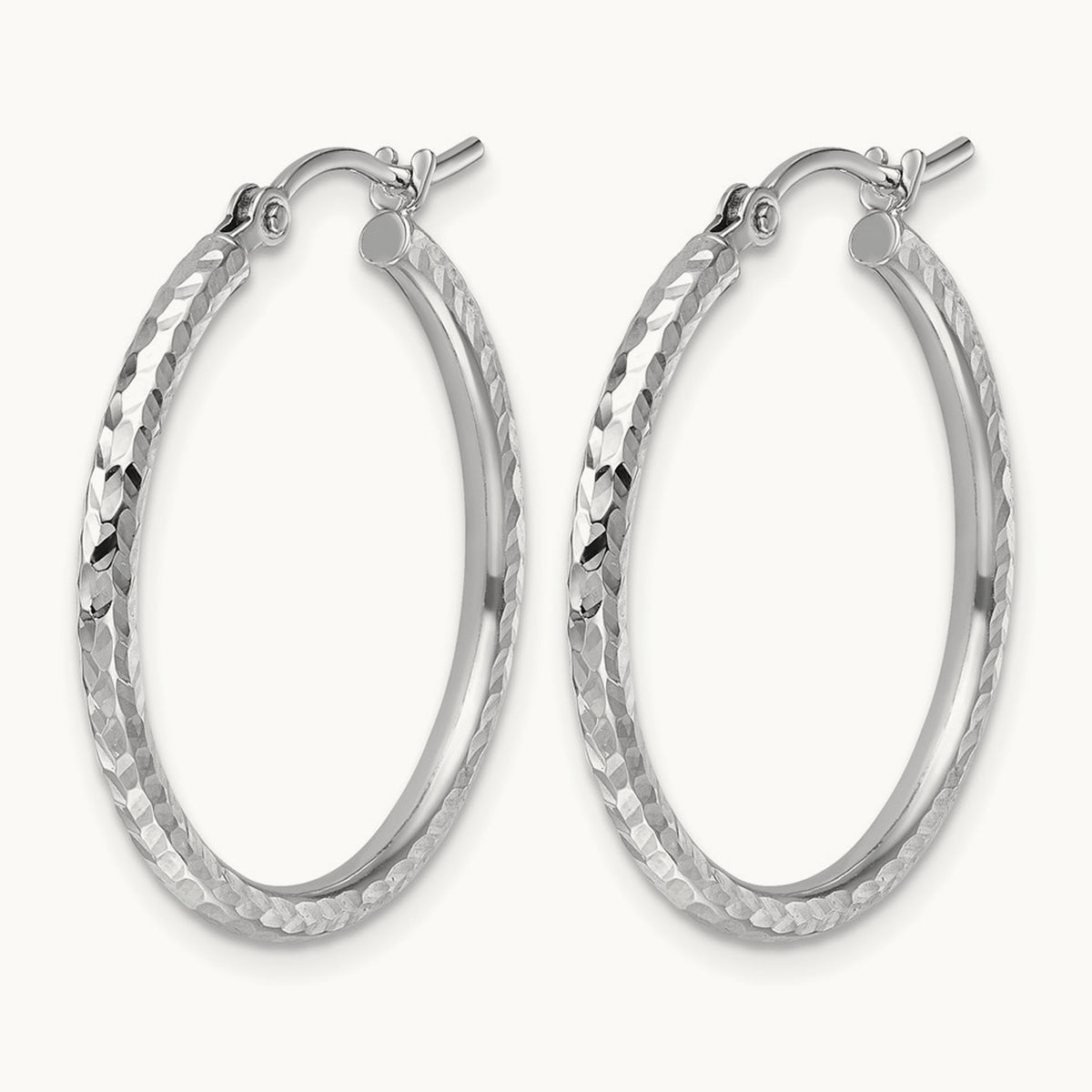 Diamond-cut Round Tube Hoop Earrings — 10K White Gold