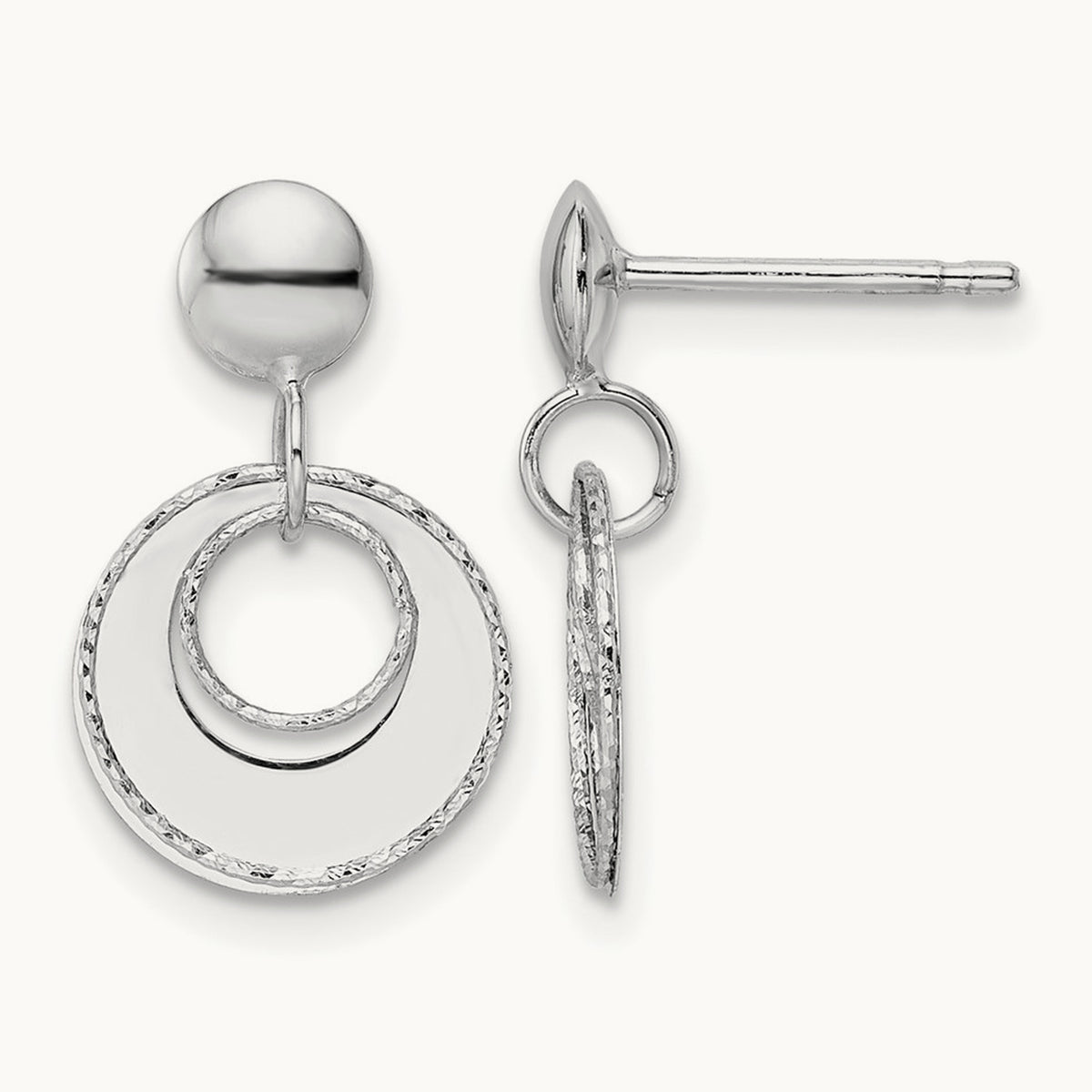 Polished Textured Post Dangle Earrings — Leslie's — 14K White Gold