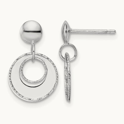 Polished Textured Post Dangle Earrings — Leslie's — 14K White Gold