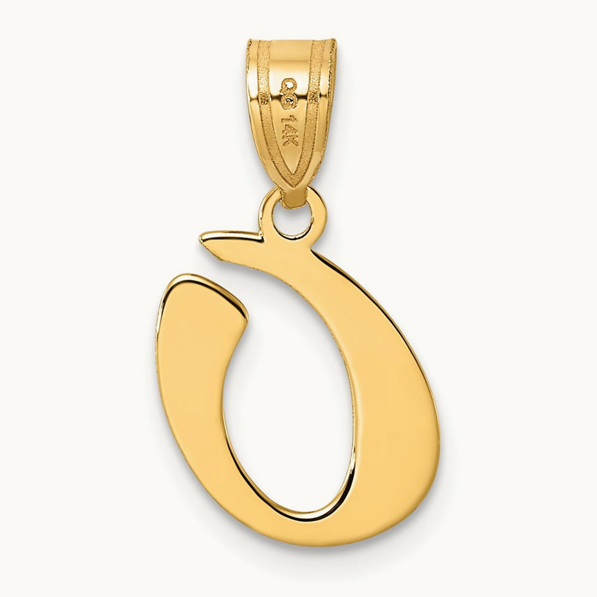 Polished Script Initial Pendant — 14K Yellow Gold, O