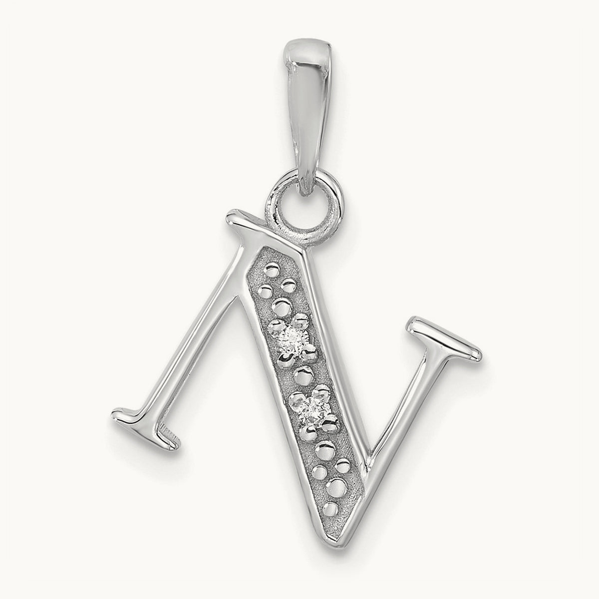 Diamond Letter N Initial Pendant, 14K White Gold