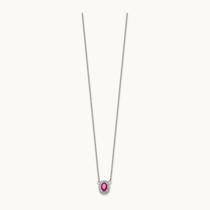 Diamond and Oval Ruby 18 inch Necklace, 14K White Gold