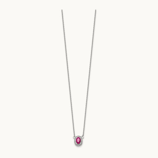 Diamond and Oval Ruby 18 inch Necklace, 14K White Gold