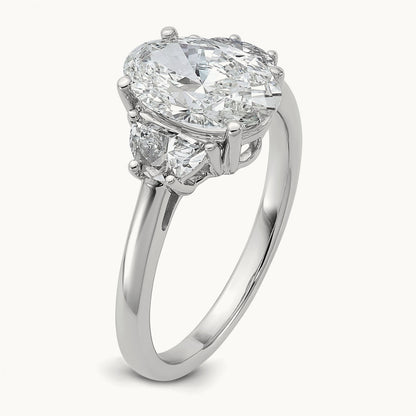 1/2ct Lab Grown Dia VS+ F+ 1/2 Moon&2ct Oval Semi 3 Stone Eng Ring, 14K White Gold