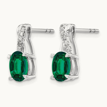Created Emerald and Diamond Earrings, 14K White Gold