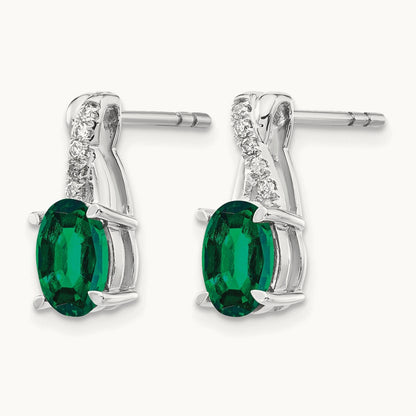Created Emerald and Diamond Earrings, 14K White Gold