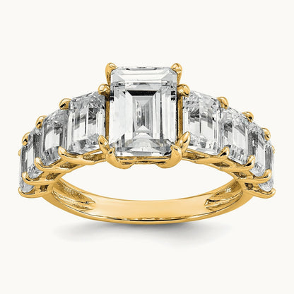 Emerald Shared Prong Engagement Ring, 5.00 ct tw Lab-Grown Diamond — 14K Yellow Gold
