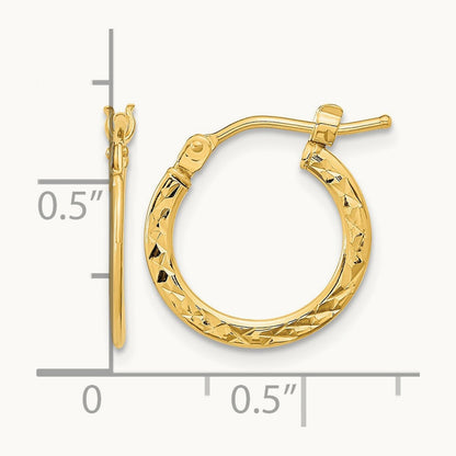 Polished and Diamond-cut Hoop Earrings — 14K Yellow Gold