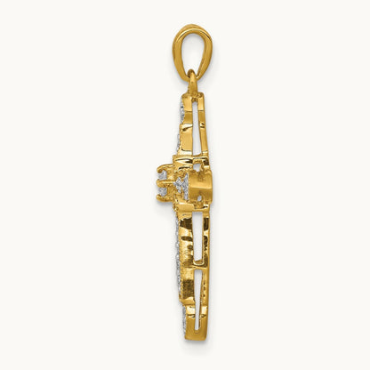 1/6ct. Diamond Filigree Cross Pendant — 14K Yellow Gold, 28mm