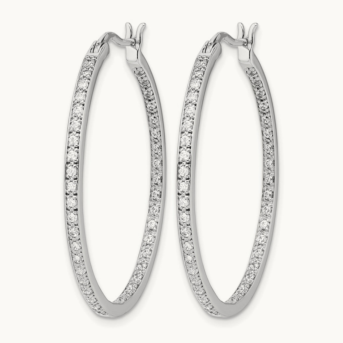 Diamond In/Out Hoop Earrings, 14K White Gold