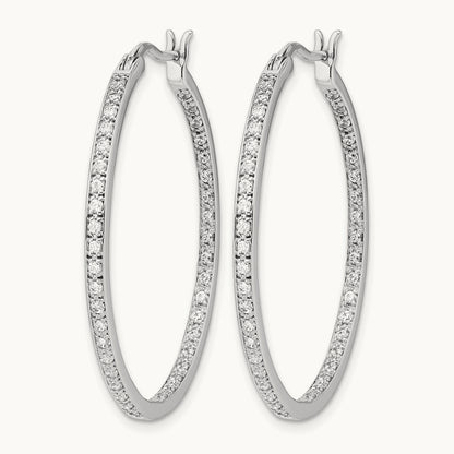 Diamond In/Out Hoop Earrings, 14K White Gold