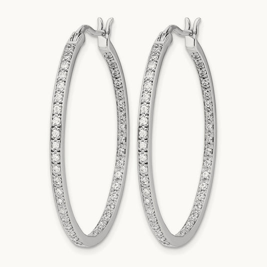 Diamond In/Out Hoop Earrings, 14K White Gold
