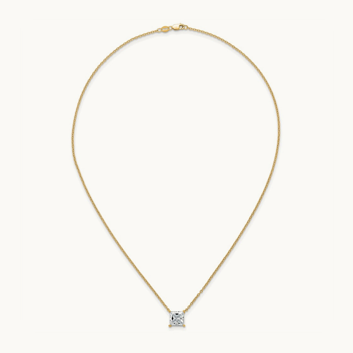 Princess Pendant Necklace, 0.25-4.00 ct tw Lab-Grown Diamond — 3 ct, 14K Yellow Gold