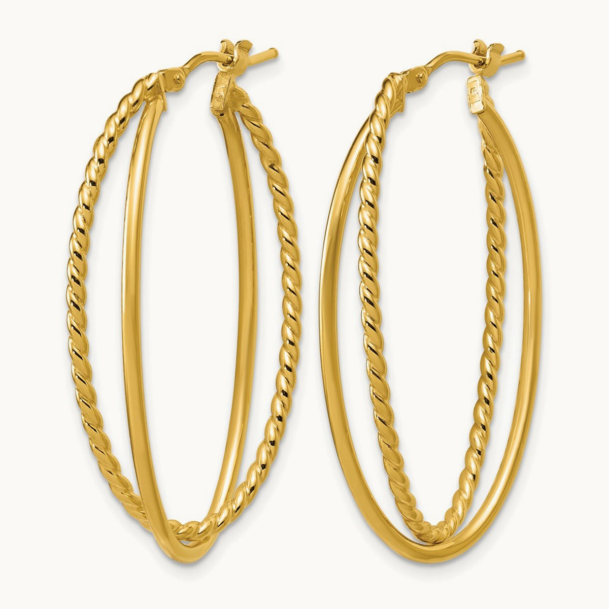Polished and Twisted Criss-cross Oval Hoop Earrings, 14K — Leslie's