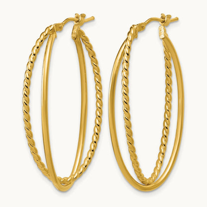 Polished and Twisted Criss-cross Oval Hoop Earrings, 14K — Leslie's