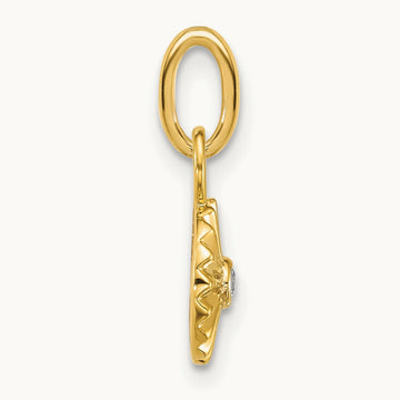 Polished and Grooved Diamond Circle Charm, 14K