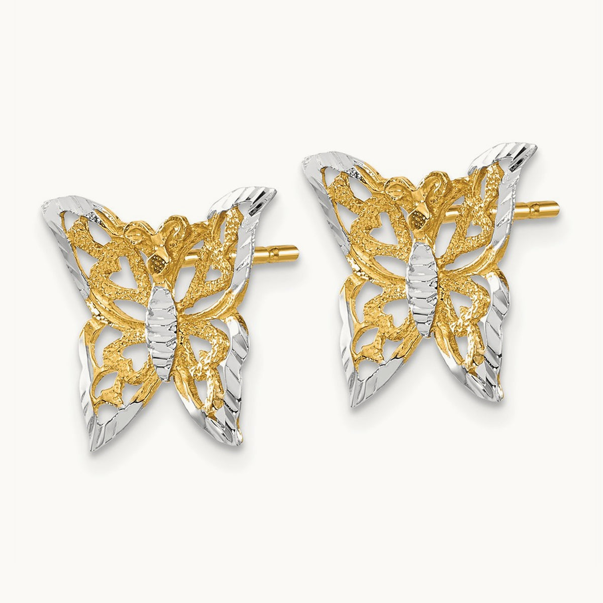 Butterfly Post Earrings — 14K Two-Tone Gold, 12.95mm