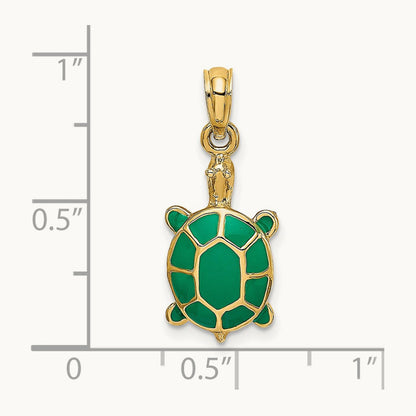 Green Enamel Tortoise Charm, 14K